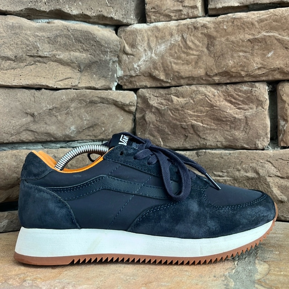 Vans Navy Blue and Orange Suede Low-Top Sneakers